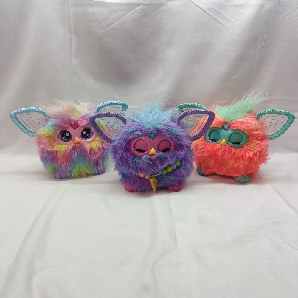 Lot of 3 Furby Interactive Electronic Plush Toy Rainbow Tie Dye 2023 Tested Work
